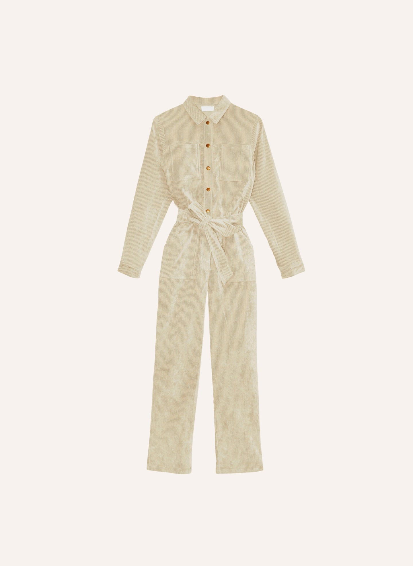 Combinaison beige workwear avec ceinture amovible et patte de boutonnage avant vêtement hiver femme