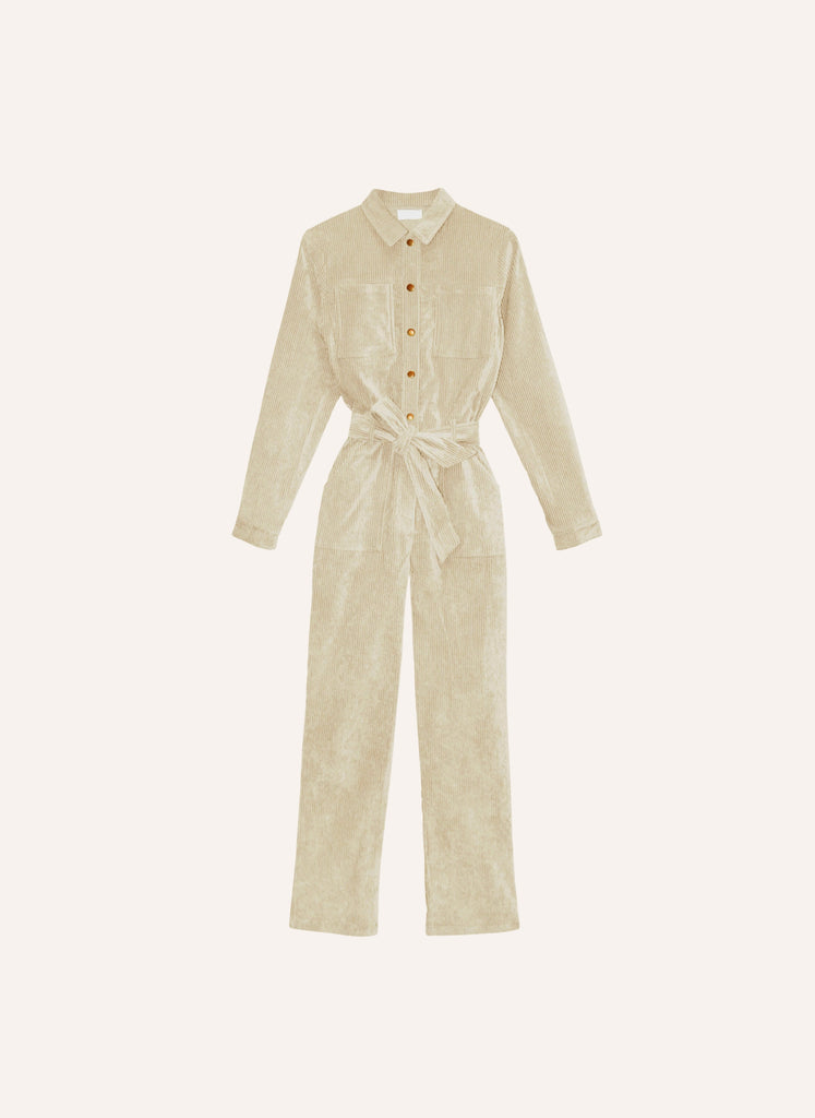 Combinaison beige workwear avec ceinture amovible et patte de boutonnage avant vêtement hiver femme