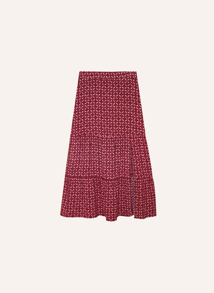 Jupe midi imprimée avec taille élastiquée et fente sur le côté jupe mi-longue mode femme 