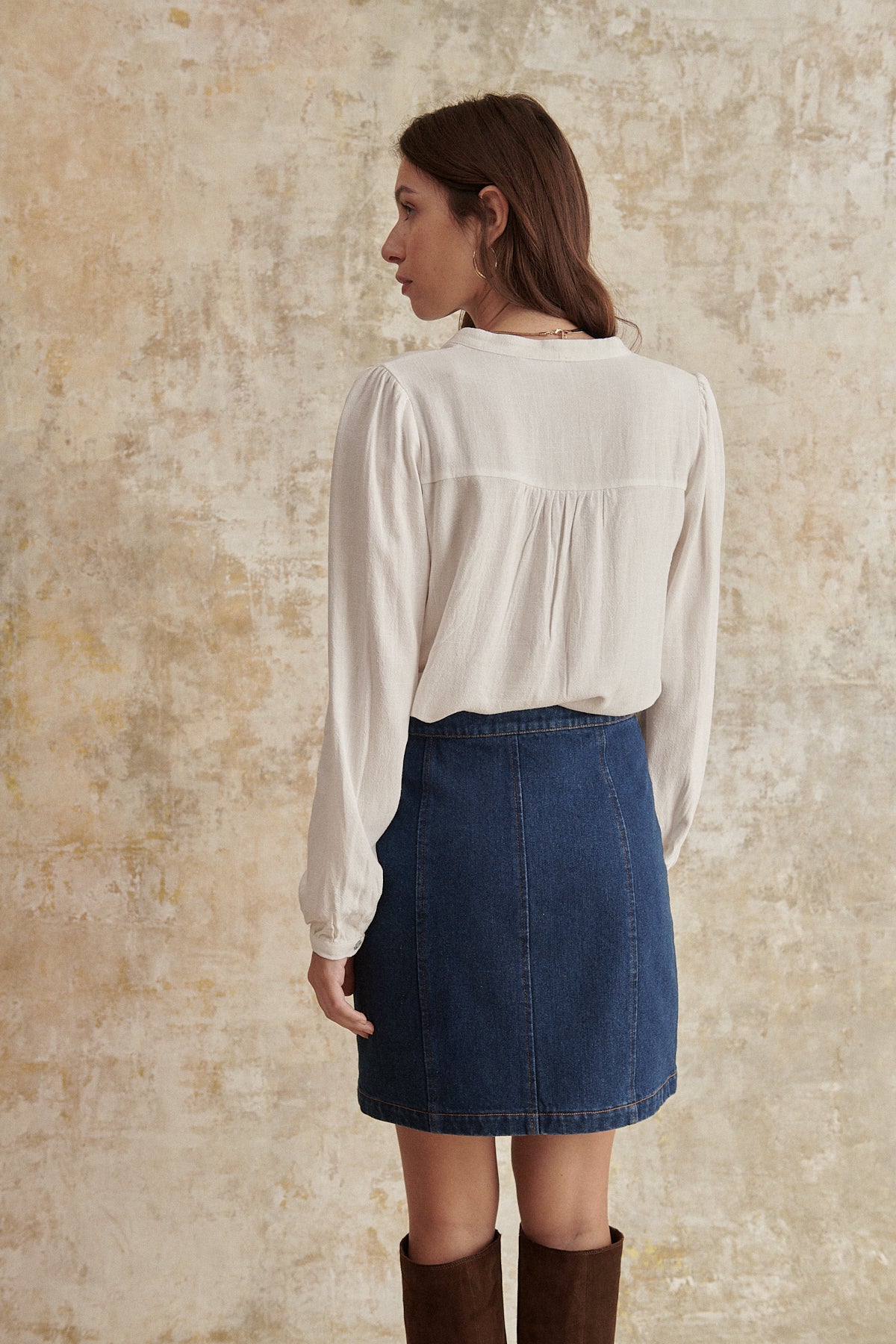 Jupe courte en denim avec fermeture boutonnée avant en coton vêtement femme 