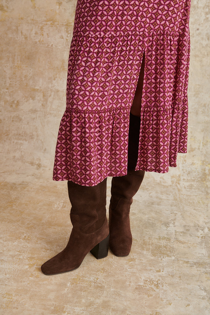 Jupe midi imprimée avec taille élastiquée et fente sur le côté jupe mi-longue mode femme 