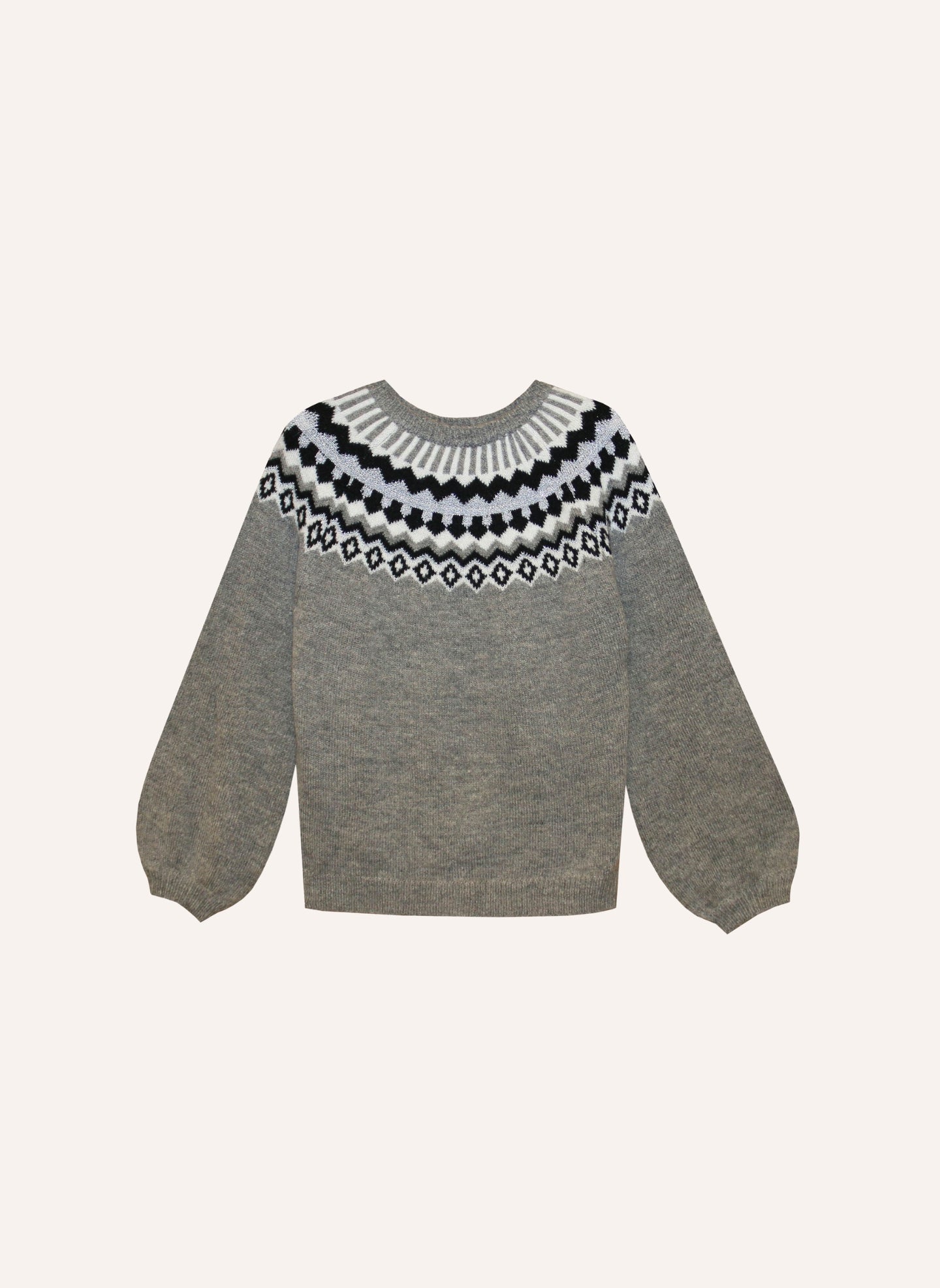 Pull à motifs jacquard norvégien avec col rond et volume en manche sweat femme hiver