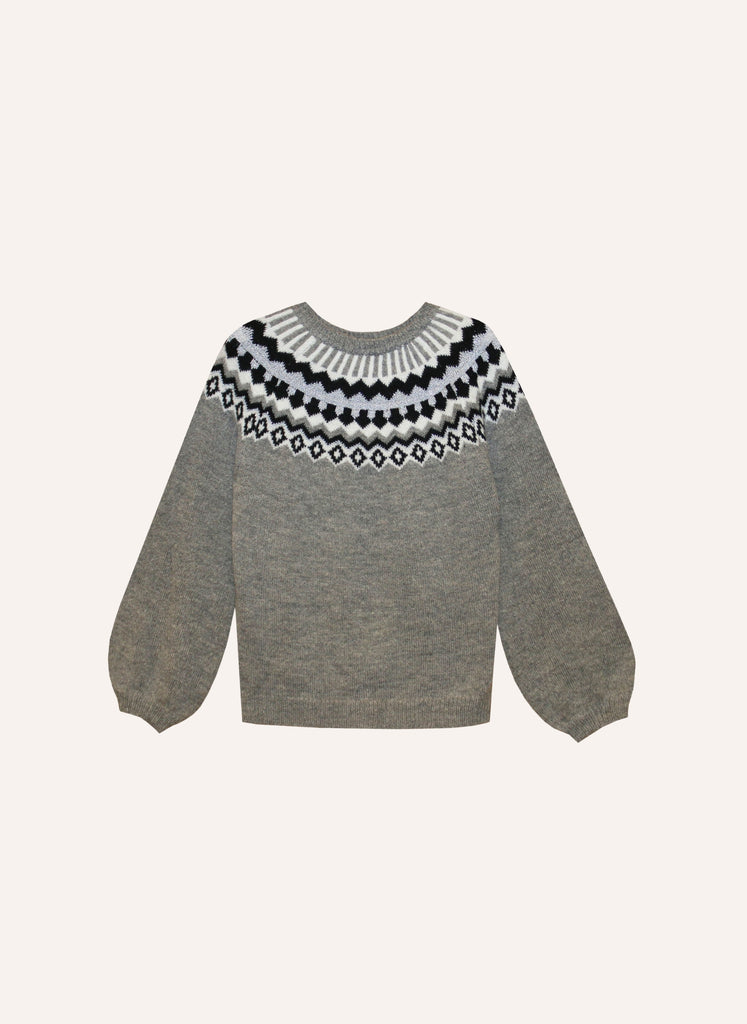 Pull à motifs jacquard norvégien avec col rond et volume en manche sweat femme hiver