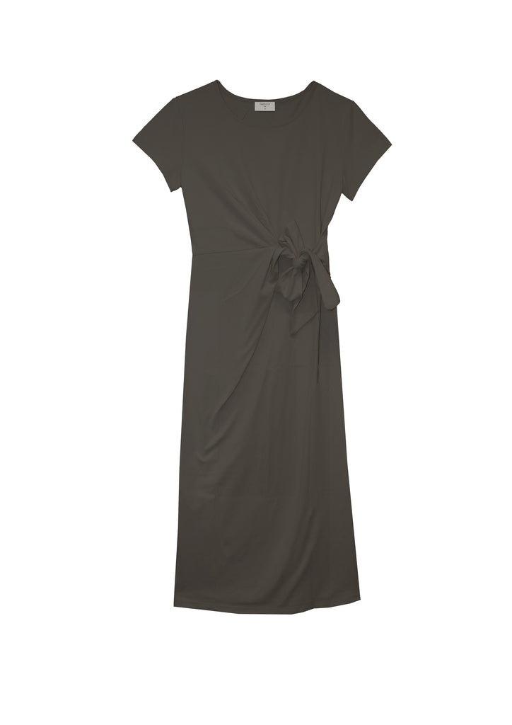 Robe longue t-shirt gris à nouer manches courtes fente garance paris vêtement femme journée été