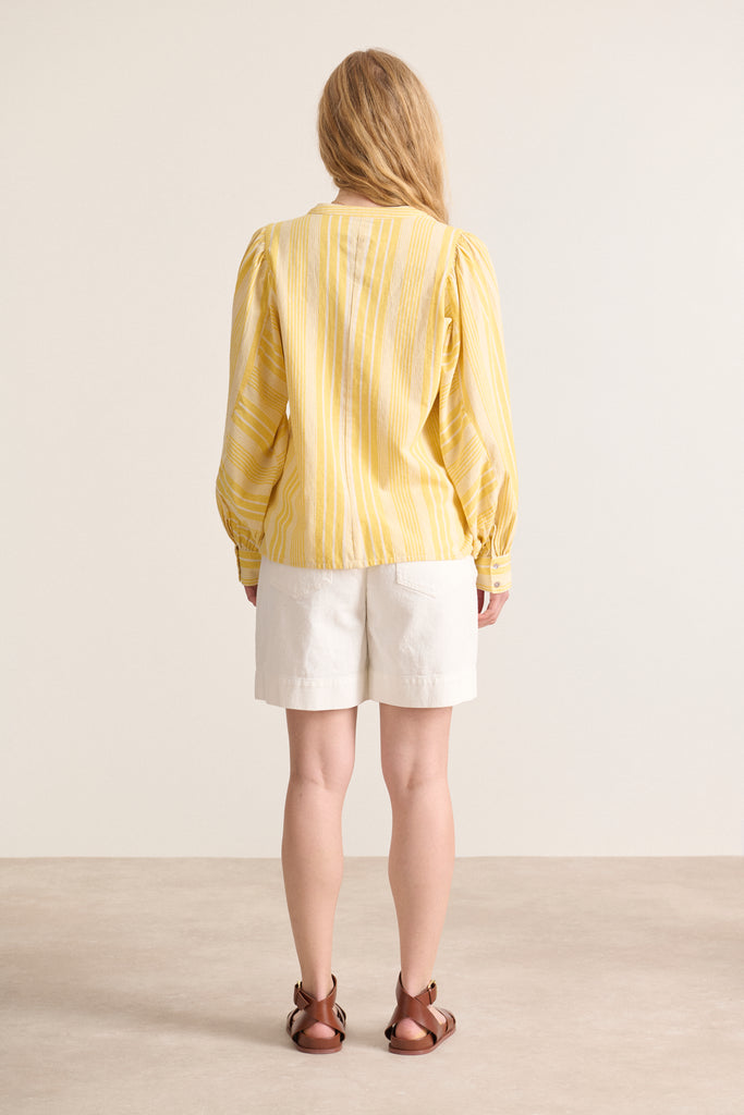 Top ample avec col rond et rayures et manches longues idée tenue femme pour l'été marque Garance Paris 