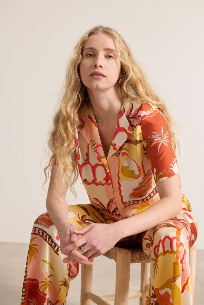 Top pour femme coupe fluide et ample avec manches courtes et imprimé exclusif et unique pour chaque pièce Garance Paris