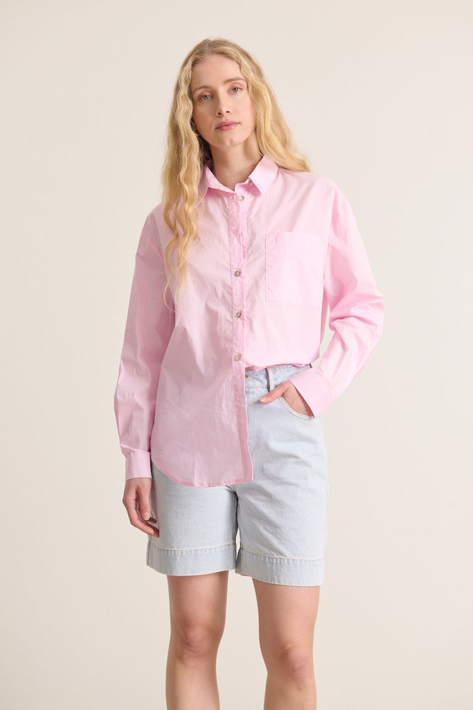 Chemise rose poudré femme modèle coloré coupe fluide avec manches longues Garance collection printemps été 
