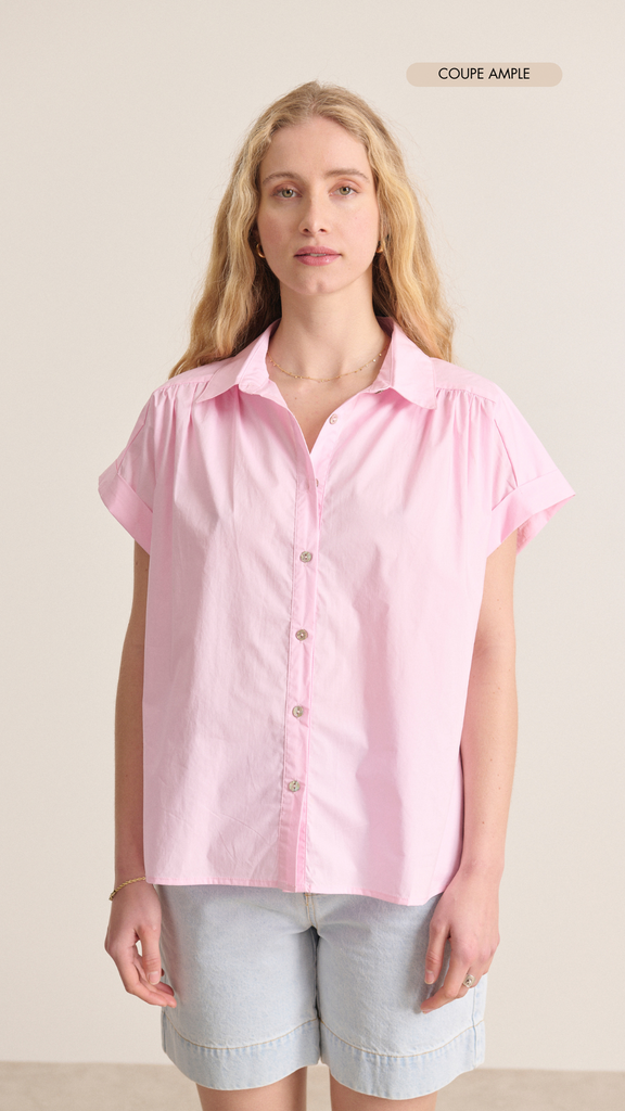 Chemise fluide en popeline sans manches avec fronces subtiles et coupe élégante au coloris rose doux collection printemps été