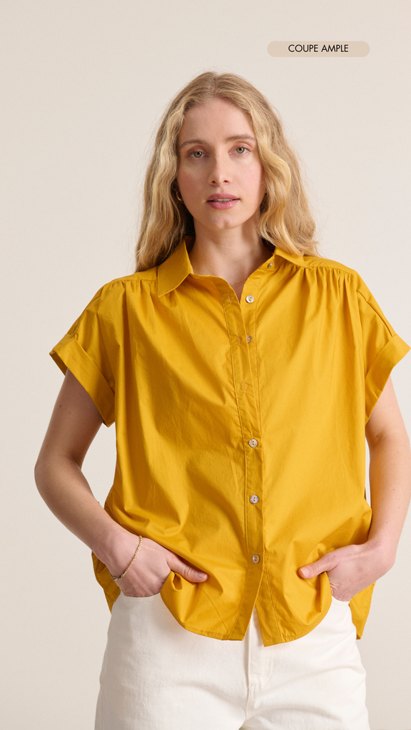 Chemise sans manches en popeline avec découpes structurées et fronces délicates vêtement femme Garance Paris