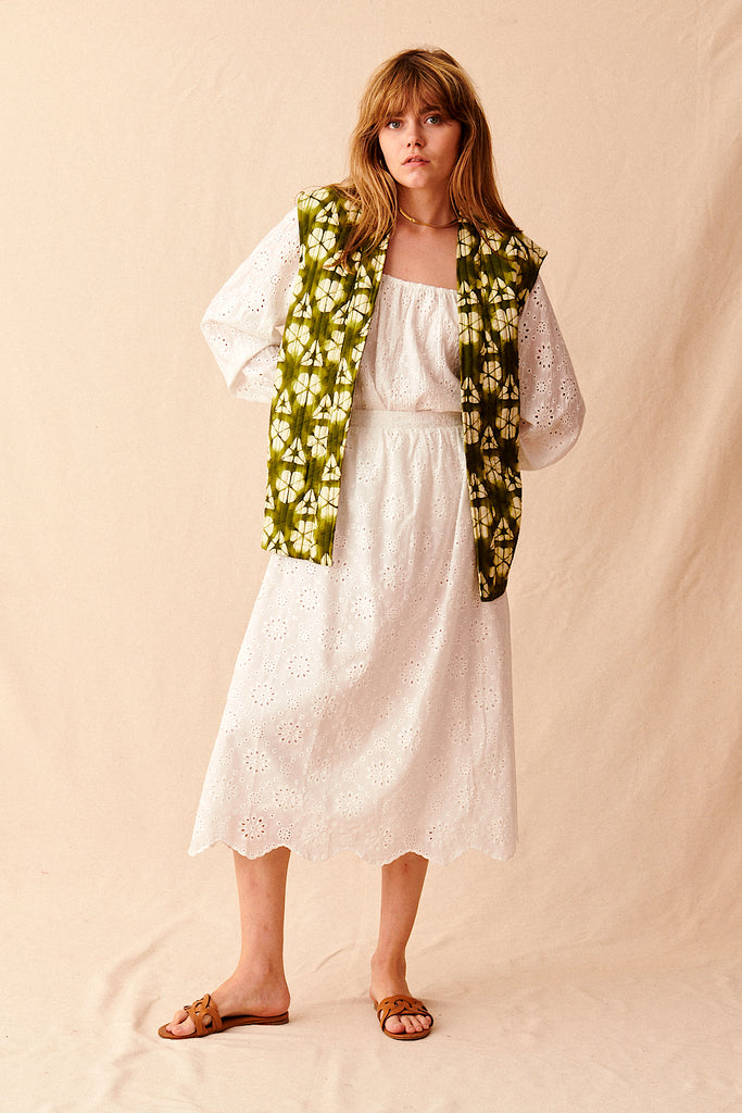 Veste sans manches à motif et ceinture en coton garance paris femme printemps été
