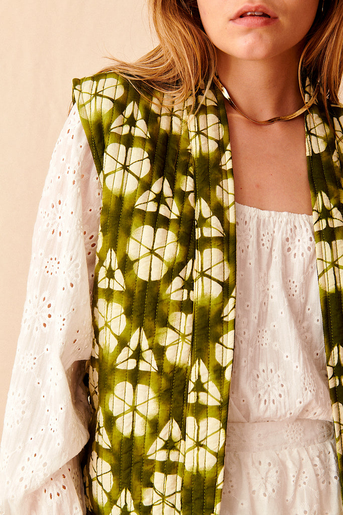 Veste sans manches à motif et ceinture en coton garance paris femme printemps été