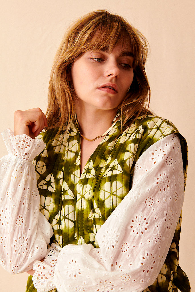 Veste sans manches à motif et ceinture en coton garance paris femme printemps été