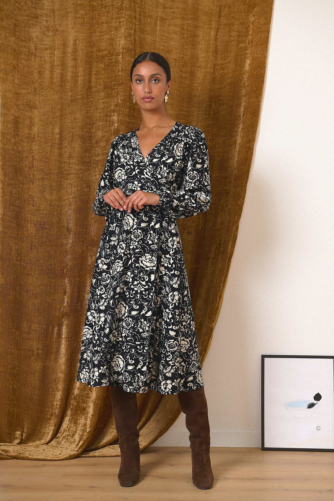 Manches Longues Robe Midi Col V Peignoir Satin Femme Robe En Satin